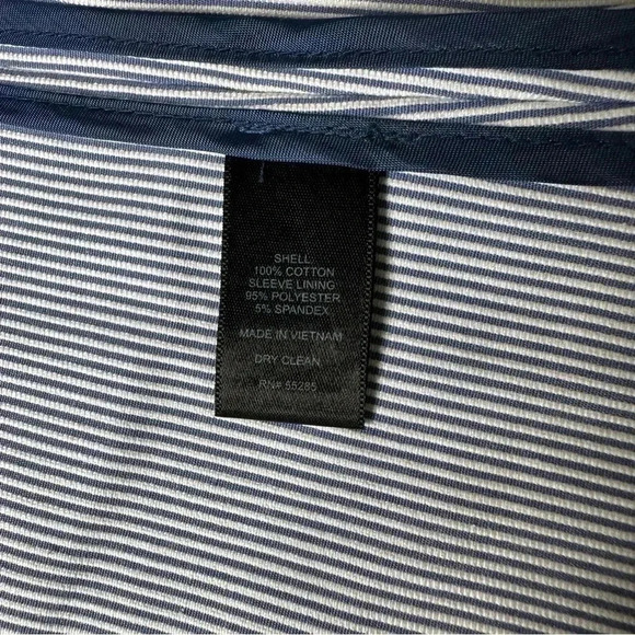 Express Womens Striped Jacket Blazer 0 Blue White Faux Pockets Collared Unlined - Picture 10 of 13